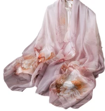 100% Silk Scarf Women neckerchief thin Shawl Wrap Floral pink coffee HD118-13