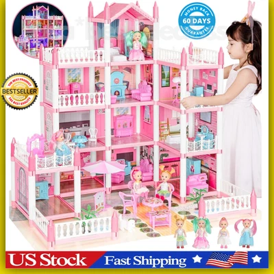 PRIME-SHOP-HUB *NEW* Dreamhouse, 4-Story 11 Rooms Doll House with 4 Dolls Toy Figures