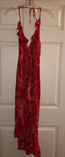 Express Wrap Dress 100% Silk Red Floral Ruffle Neck Sleeveless Sz 1 2