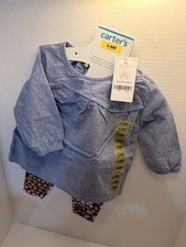 Carter's 2 Piece Outfit Set Blue Top Floral Pants Bow 3-6 Months. NWT.