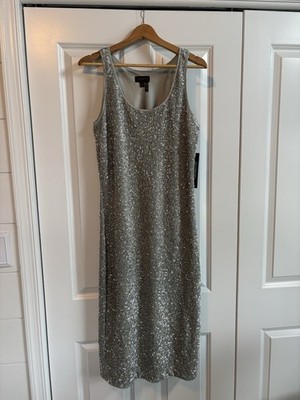 New NWT- Donna Karen Women's Cocktail Dress-Gray silver  Beaded Velvet Medium