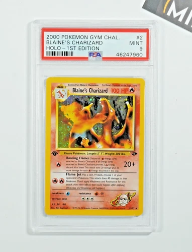 Pokemon PSA 9 Blaine's Charizard #2 Holo Gym Challenge 1st ed 2000 English