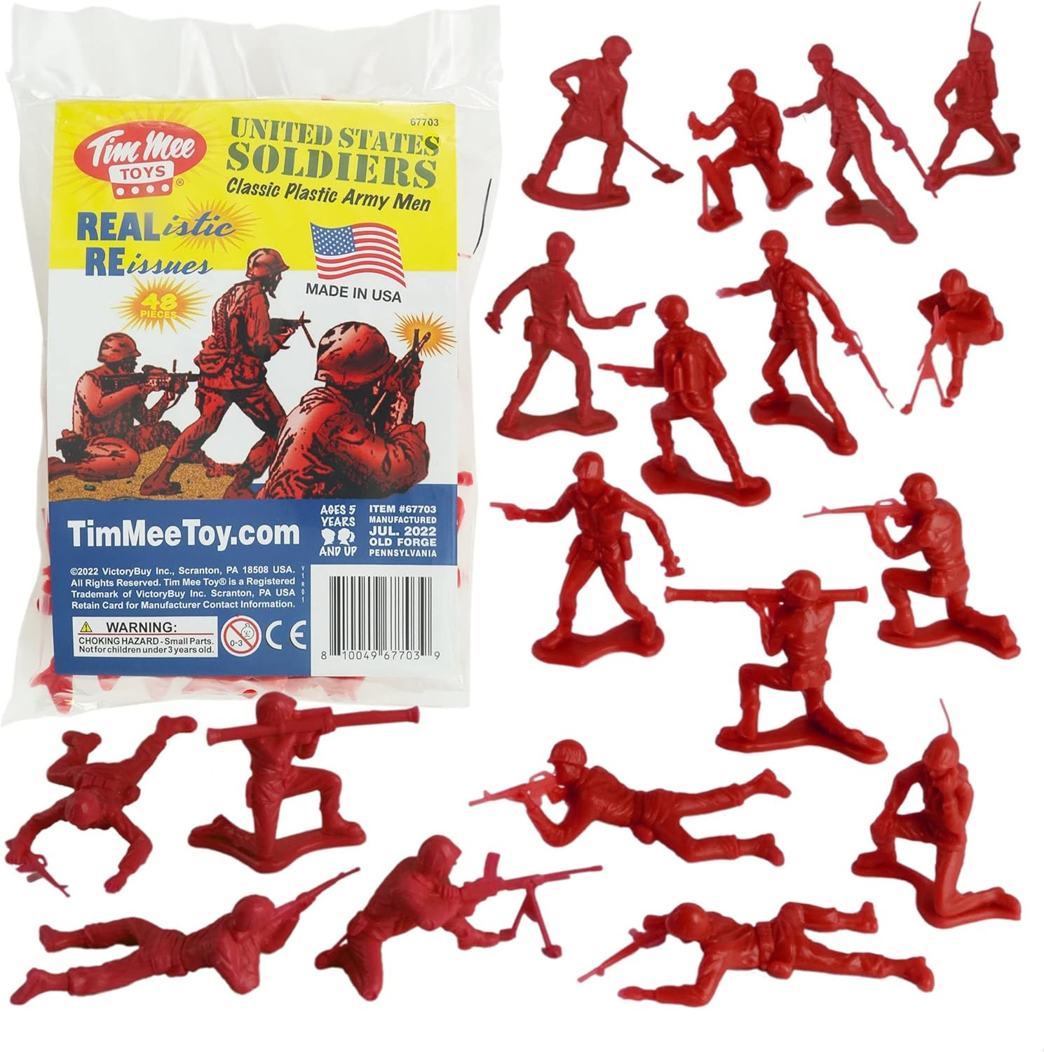 Timmee Plastic Army Men - Red 48Pc Toy Soldier Figures - Made in USA
