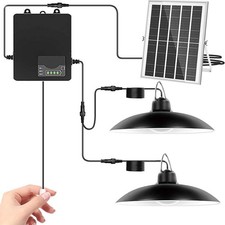 Solar Double Head Hanging Pendant Light w/Remote Outdoor Indoor Lamp Waterproof