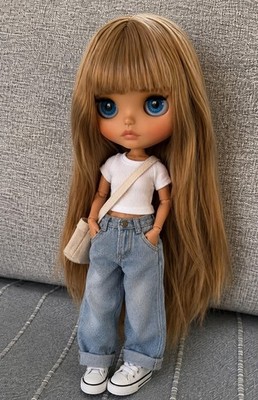 Custom Blythe Doll Brown Hair 12'' Matte Face BJD Tan Skin Jointed Body 1/6 OOAK
