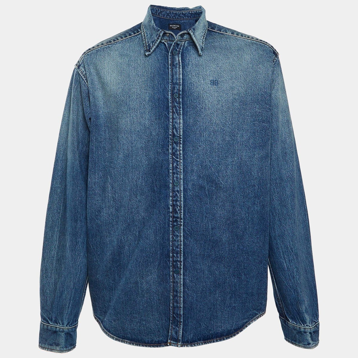Balenciaga Unifit Blue Denim Oversized Button Front Shirt XS | eBay
