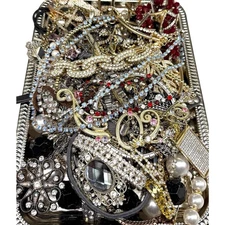 2.5 LBS Broken Rhinestone Bling Jewelry Lot Vintage Mixed Media Art Craft Repair