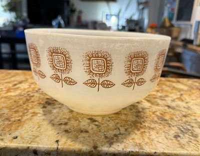 Vintage Federal Milk Glass Mixing Bowl Sunflower Pattern