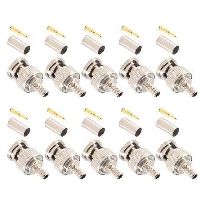 RG58 BNC Male Crimp Plug 10 Pack 50 Ohm For Industrial RS485 Bus Shielded Jacket