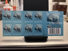 Book of 20 USPS Forever Stamps SAVE MANATEES 2023 Series FV $15.60 Sells For $10