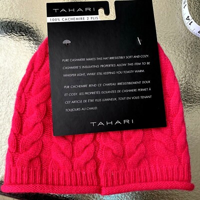 NWT TAHARI raspberry 100% cashmere Beanie hat | eBay display picture 2