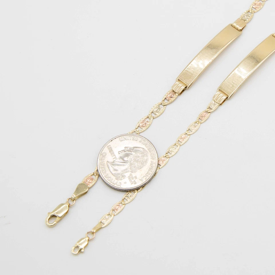 Tri-Color Textured Valentino Mariner ID Bracelet Real 10K Tri-Color Gold - Image 4 of 4