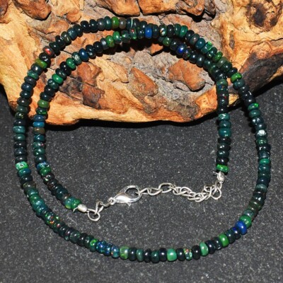Wonderful Striking Black Ethiopian Opal 46.00 Cts Beaded Necklace VK 40  E584