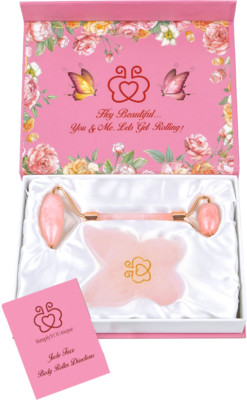 Natural Pink Jade Stone Facial Body Jade Roller + Butterfly Gua Sha Beauty Tool 
