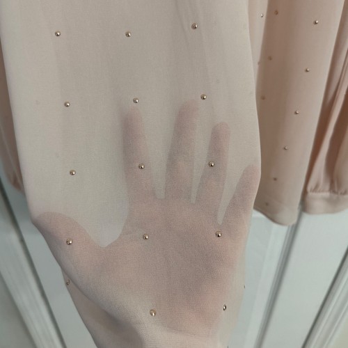 Ann Taylor Sheer Blouse Studded Long Sleeve Pleated Pink Top Size M NWT Dressy - Picture 5 of 9