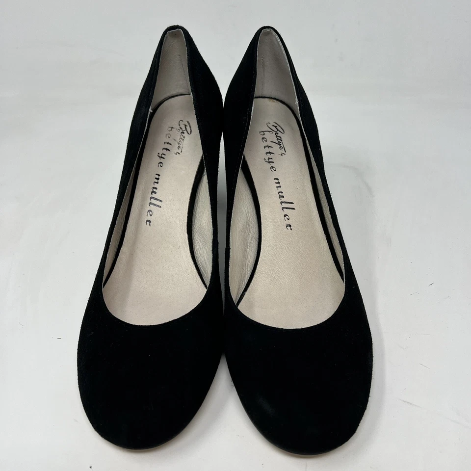 Zapatos de salón Bettye Muller Colette negros de gamuza gruesos punta redonda 7,5 Foto 2 de 4