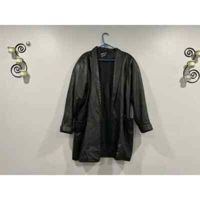 Tannery West Black Leather Open Front Blazer Jacket Medium M Vintage VTG
