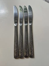 Vintage National Stainless Flatware Rose Design Japan  Lot of 4 Table Knives