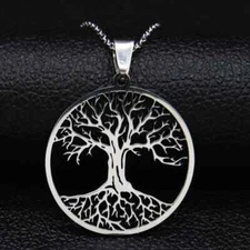 Tree of Life Stainless Steel Pendant Chain Necklace Silver Gold Color Women Men