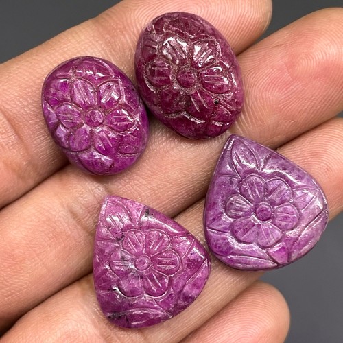 4 Pcs Natural Ruby Unheated Rare Moghul Carved Exclusive Gemstones Lot 64.80 Cts - Picture 7 of 20