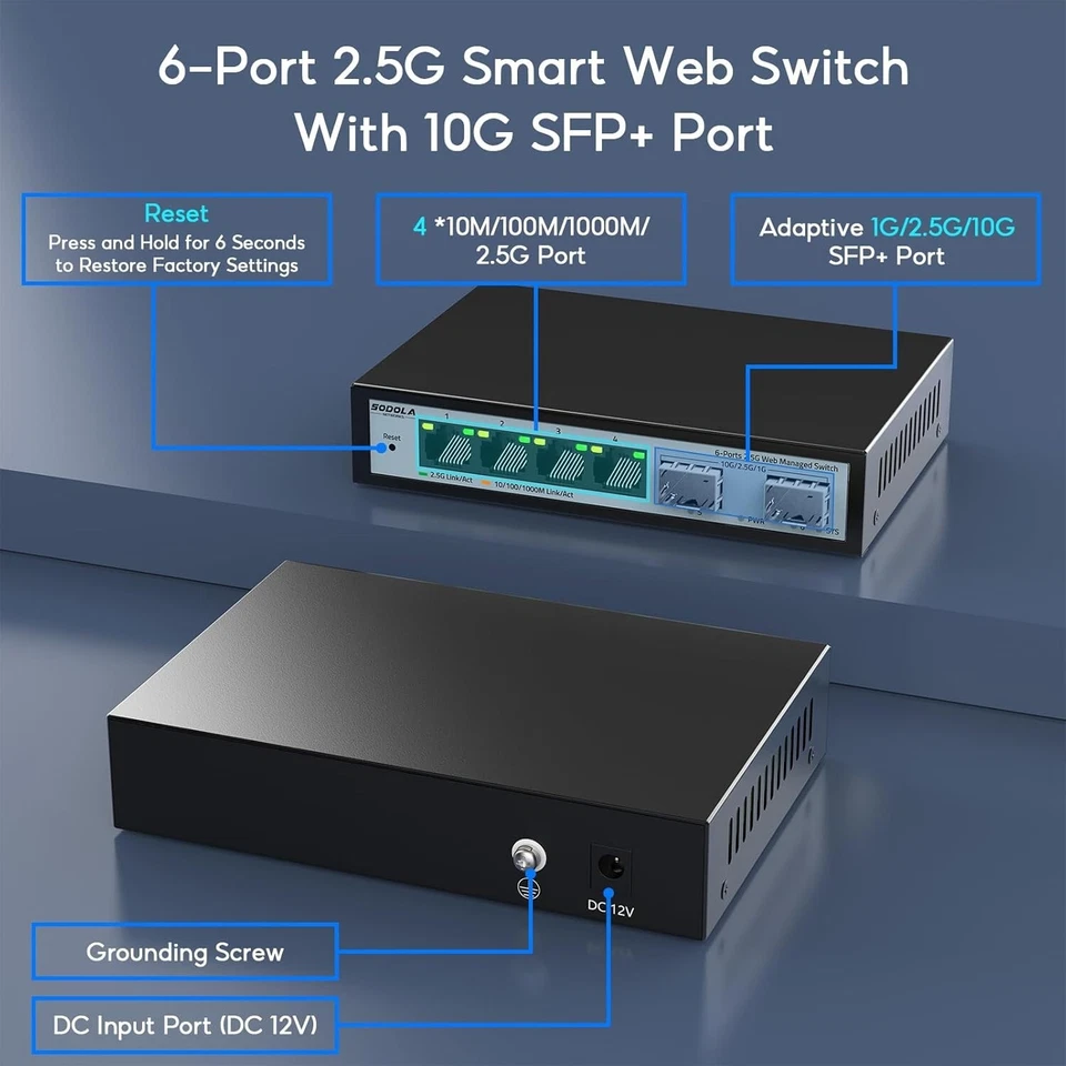 2.5GbE 6-Port Switch with 4 x 2.5G Ports & 10G SFP+ for Ultimate Connectivity - Image 4 of 4
