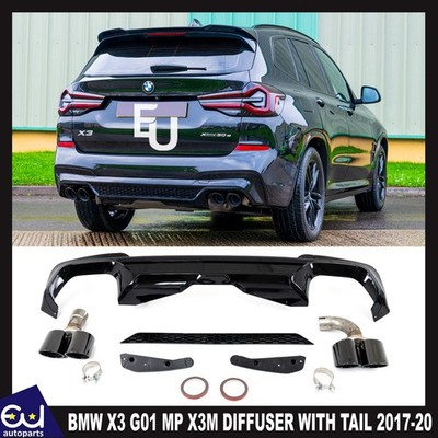 HECKDIFFUSOR MIT ENDROHR FÜR BMW X3 G01 MP X3M LOOK GLANZ SCHWARZ 2017-2020