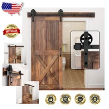 Single Wood Sliding Barn Door Hardware 8FT - Thick Carbon Steel, Quiet Rollers