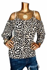 INC L Top Open Cold Shoulders Chained Straps Animal Print Blouse Lite Wgt