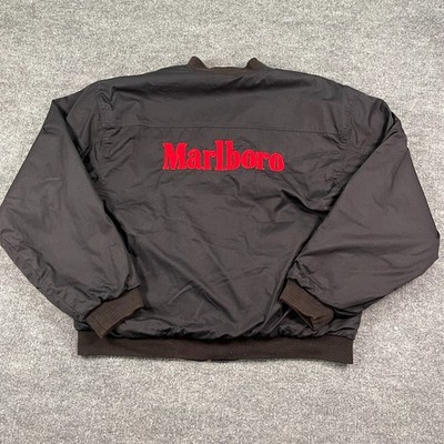 Vintage 90s Marlboro Reversible Bomber Jacket XL 25x25 Spellout Embroidered Logo