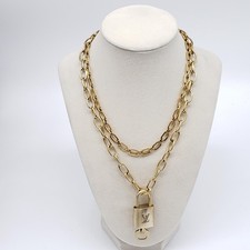 Authentic Louis Vuitton Gold Padlock w/ Unbranded Fashion Stainless Steel Chain