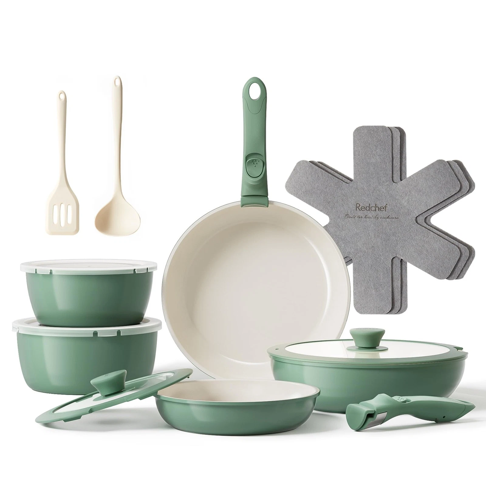 16pcs Ceramic Pots and Pans Set Non Stick, Nonstick Ceramic Cookware Set with...