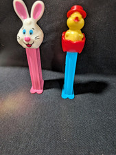 VTG 2 PEZ Candy Dispensers Bunny Rabbit & Duck Chick in Egg, Cartoon