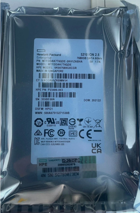 Lot of 4 unused HPE 7.68TB SATA 6G SFF SC SSD P18430-B21