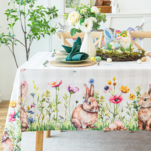 Easter Bunny Tablecloth Waterproof – 70" x 52" (Rectangular), Grey