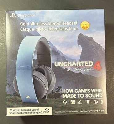 Official Sony Gold Wireless Stereo Headset [ Uncharted 4 Gray Blue Edition ] NEW
