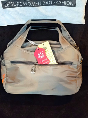 JINGPIN Gray Satchel Top Handle Bag Solid Zip Closure Zipper Accent Dust Bag