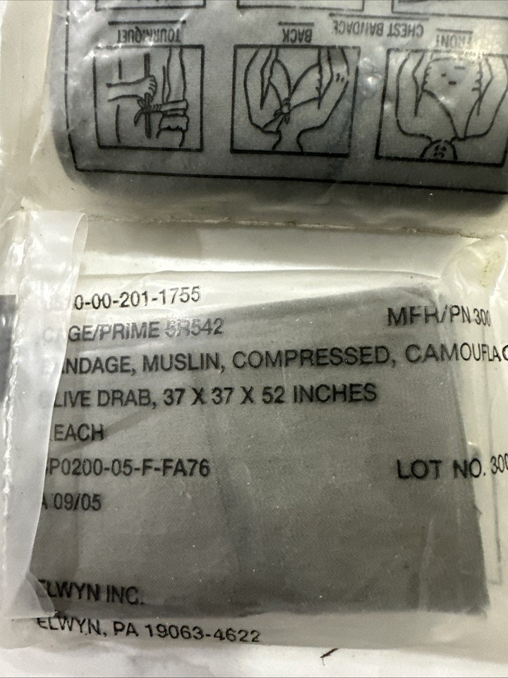 Rare USGI 6510-201-1755 Triangular Muslin Bandage Camo 37x37x52 In - Foto 4