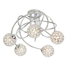 Ceiling Light Way 5 Way multi Arm Chrome Round Crystal Shades Modern Livingroom
