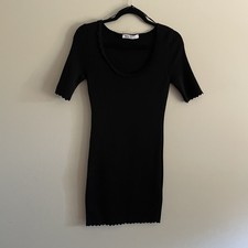 Zara Women S Black Knit Scoop Neck Short Sleeve Scalloped Shift Tube Dress