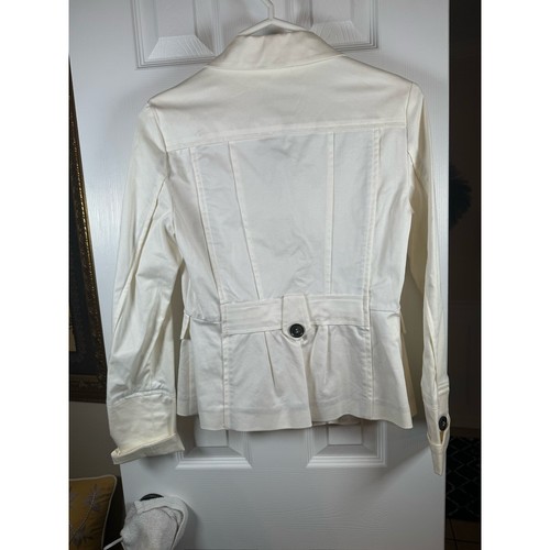 MNG by Mango Womens Cotton Suit Jacket White Size 6 3 Blazer Cinched Waste - Picture 4 of 14