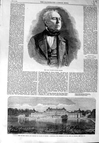 Original Old Antique Print 1864 Walter Landor Prince Wales Sweden Ulricksdal
