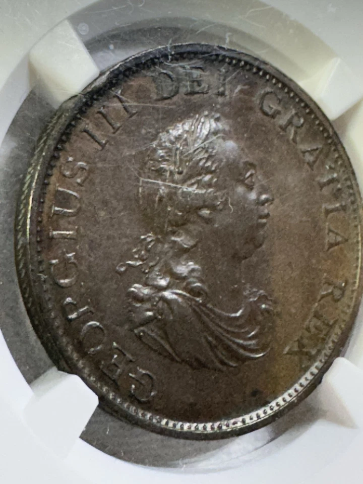 1799 SOHO Great Britain Half Penny Graded AU 58 BN by NGC 5 Incuse Gun Ports - Image 2 of 4