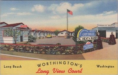 Worthingtons Long View Court Cottages Standard Oil Washington Linen postcard SP8