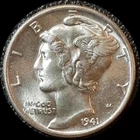 USA 1941 10 cents Mercury dime old silver coin #4146 BU - FULLY split bands