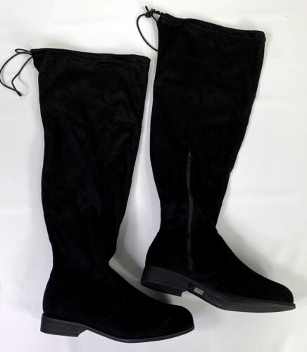 Wild Diva Lounge Black Suede Oksana 116W Over The Knee Boots Size 8.5 Tie Back - Picture 3 of 8