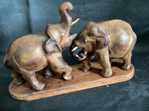 Paar Elefanten aus Holz handgeschnitzt Indianer (6 Zoll groß)