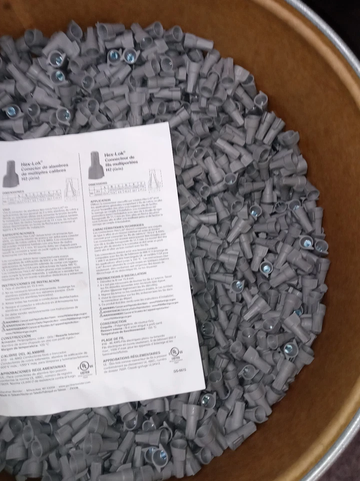 1000 БОЛЬШИХ СЕРЫХ ШЕСТИГРАННЫХ СОЕДИНИТЕЛЕЙ ПРОВОДОВ GARDNER 6-14 AWG - Изображение 2 из 4