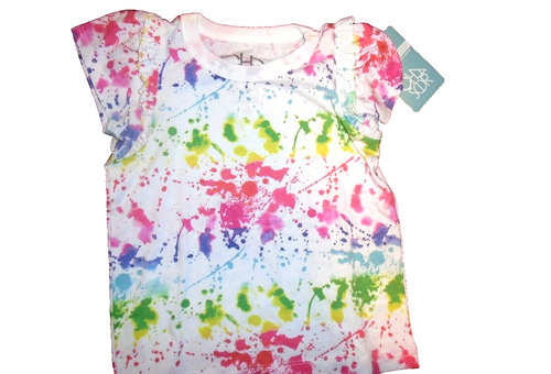 Chaser Splatter Paint Rainbow Girls Size LS Crew Neck Tee White With Multi Color - Picture 2 of 3