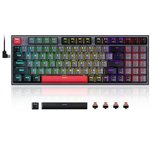Mechanical Gaming Keyboard, Wired Mechanical Keyboard with 94 Gray-Black-Red