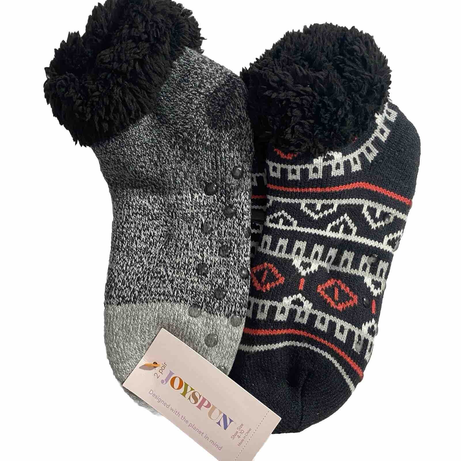 SAOLA Joyspun Ciabatta Cabina Calzino Fuzzy Sherpa Pile Maglia Grip Suola 4 10 Nero 2 Pk